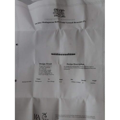 54 - Thai Ruby & White Topaz Gold Vermeil Bracelet Atgw 8.68cts (7