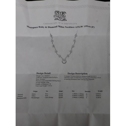 54 - Thai Ruby & White Topaz Gold Vermeil Bracelet Atgw 8.68cts (7