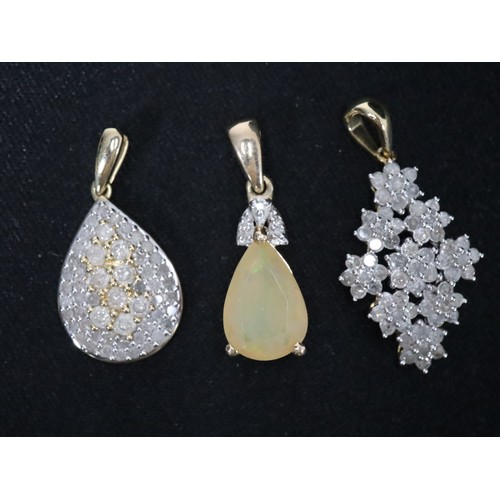 55 - Ethiopian Opal & Diamond 9K Gold Pendant Atgw 1.59cts, 1ct Diamond 9K Gold Pendant, 3/4ct Diamond 9K... 