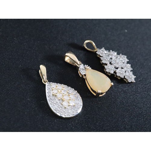 55 - Ethiopian Opal & Diamond 9K Gold Pendant Atgw 1.59cts, 1ct Diamond 9K Gold Pendant, 3/4ct Diamond 9K... 