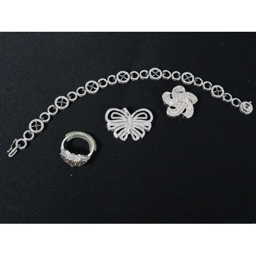 57 - 1.25ct Champagne & White Diamond Sterling Silver Ring, 1.05ct Diamond Sterling Silver Butterfly Pend... 