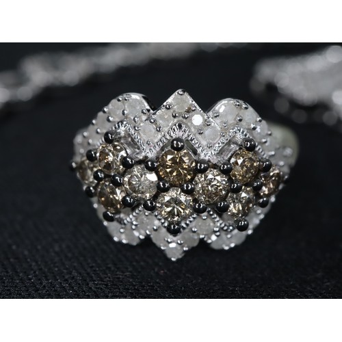 57 - 1.25ct Champagne & White Diamond Sterling Silver Ring, 1.05ct Diamond Sterling Silver Butterfly Pend... 