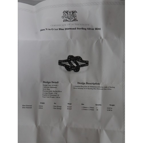 58 - 1ct Blue Diamond Sterling Ring, 3/4 ct Green, Blue & White Diamond Sterling Silver Ring & 1ct Diamon... 