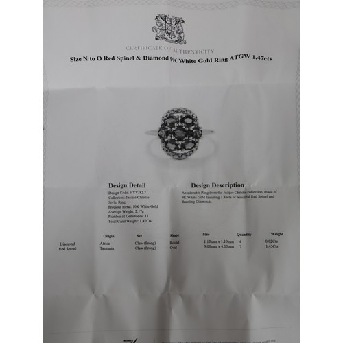 59 - Red Spinel & Diamond 9 White Gold Ring Atgw 1.47cts Size N to O , Malagasy Ruby & Diamond 9K White G... 
