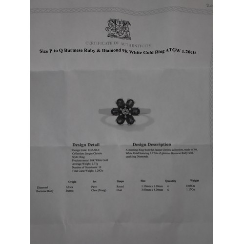 59 - Red Spinel & Diamond 9 White Gold Ring Atgw 1.47cts Size N to O , Malagasy Ruby & Diamond 9K White G... 