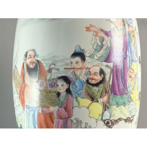 142 - Large Chinese mid-century porcelain hand painted vase. Beautifully painted scenes of the 8 Immortals... 