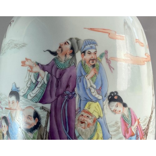 142 - Large Chinese mid-century porcelain hand painted vase. Beautifully painted scenes of the 8 Immortals... 