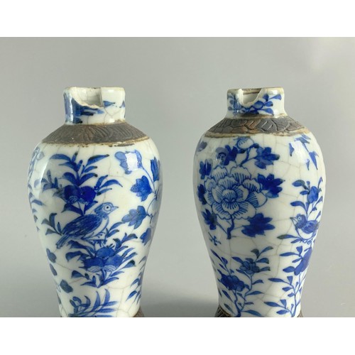 143 - 19th-century Chinese porcelain vase collection. Crackle glaze ground with blue & white Flora & birds... 