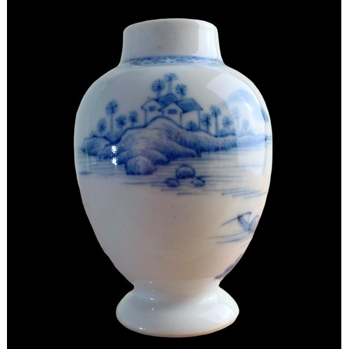 154 - Chinese blue & white porcelain Tea caddy. hand painted with landscapes. 
11cm tall