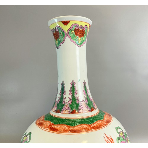 155 - Large Chinese hand painted porcelain vase. Overglaze enamels in Wucai style, with Buddhistic Lions c... 