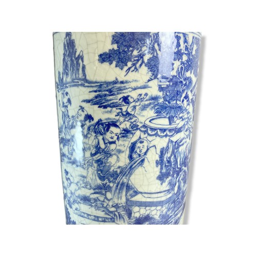 157 - Vintage Chinese porcelain blue & white Umbrella stand.
Decorated with numerous playing children.
Sea... 