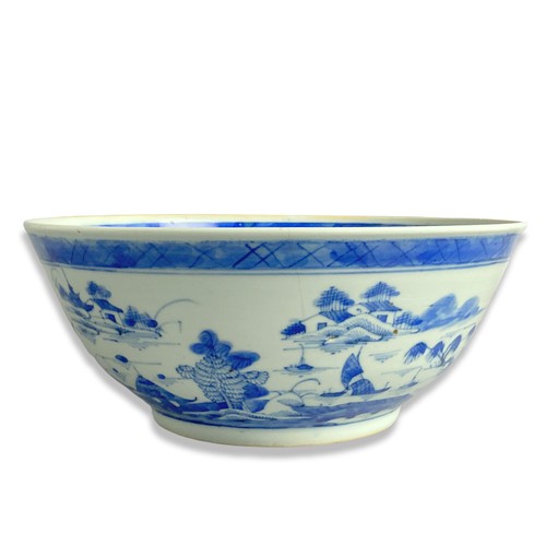 159 - Large Chinese porcelain Punch / Fruit bowl. Hand-painted blue & white landscapes.
12 x 30 cm