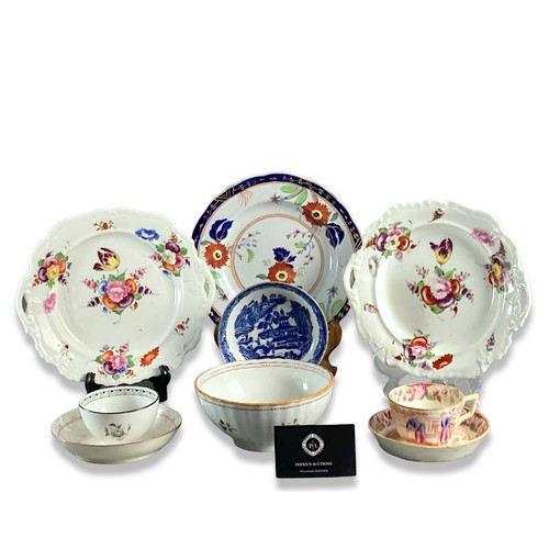 85 - Collection of Georgian English porcelain including John Rose Coalport (unmarked) sandwich plates, A ... 