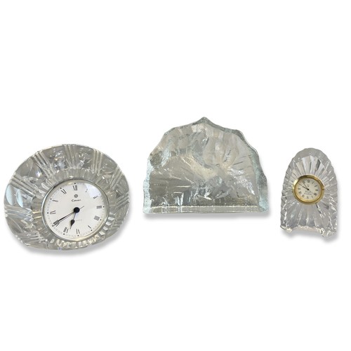 45 - Two crystal glass desk clocks & Diamond wedding desk token. Including Royal Doulton & Cavan (West Ge... 