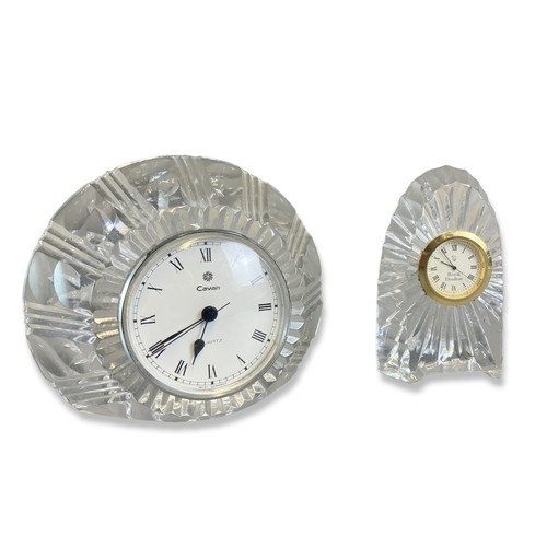 45 - Two crystal glass desk clocks & Diamond wedding desk token. Including Royal Doulton & Cavan (West Ge... 