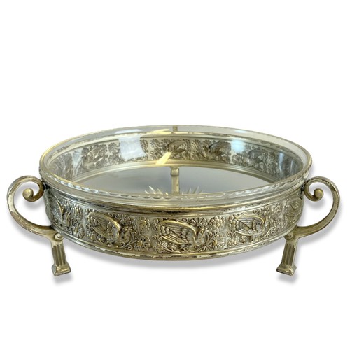 33A - Art Nouveau WMF silver plate & glass centrepiece bowl.
Decorated with concentric patterns of birds a... 