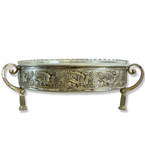 33A - Art Nouveau WMF silver plate & glass centrepiece bowl.
Decorated with concentric patterns of birds a... 