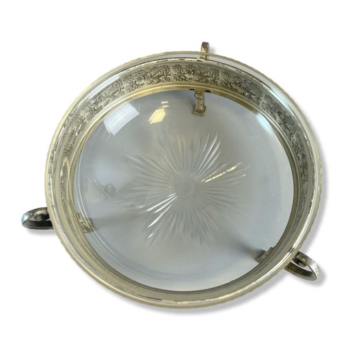 33A - Art Nouveau WMF silver plate & glass centrepiece bowl.
Decorated with concentric patterns of birds a... 