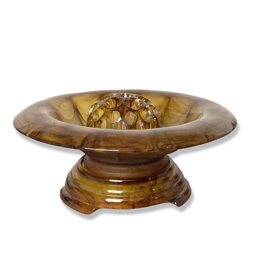 49 - Large Art Deco Davidson amber glass centrepiece flower bowl. With original stand and frog.
14 x 34cm