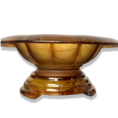 49 - Large Art Deco Davidson amber glass centrepiece flower bowl. With original stand and frog.
14 x 34cm