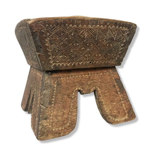 236 - East / North African carved wooden storage vessel . Raised on carved legs and compartmented box abov... 