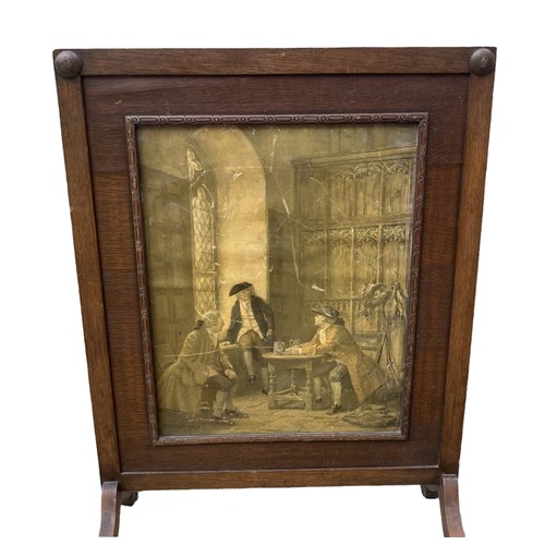 266 - Two early 20th century fire screens including embroidered tapestry with barley twist supports.