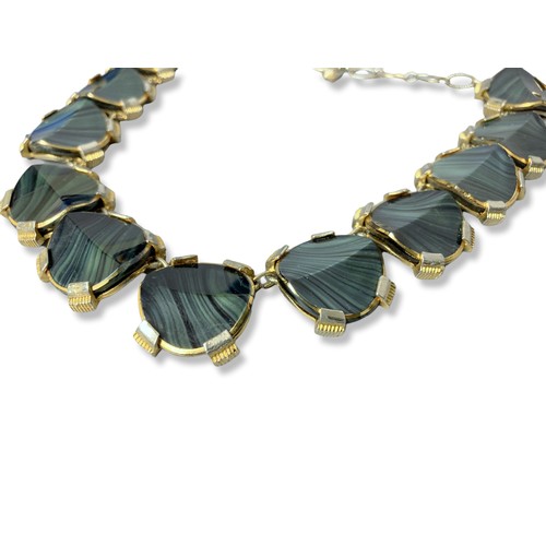 13 - Two Fashion jewellery woman's choker necklaces. Including metal mounted with green polished stones. ... 