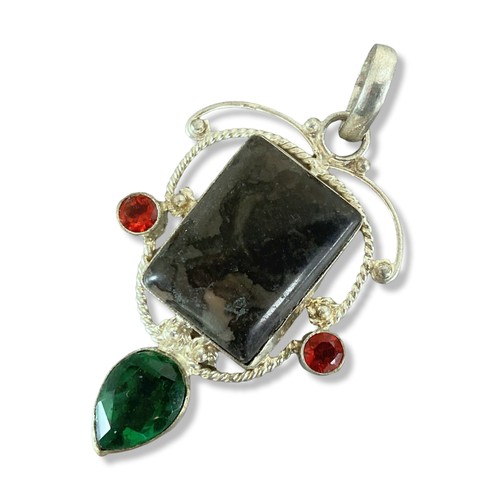 8 - Three 925 silver & polished stone chunky pendants.
Largest measures - 9cm long.