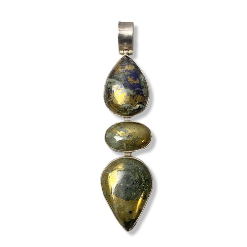 10 - Large silver and Agate stone pendant. Set with three cut agate set in silver.
9cm long