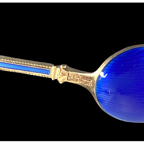 1 - Set of six David Andersen Silver gilt Guilloche enamel Spoons.