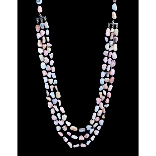 21 - Gemporia Peruvian Pink Opal & Black Spinel Silver necklace. With certificate.