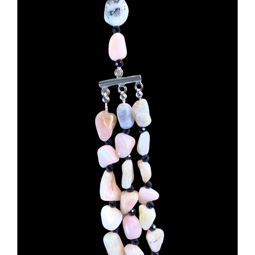 21 - Gemporia Peruvian Pink Opal & Black Spinel Silver necklace. With certificate.