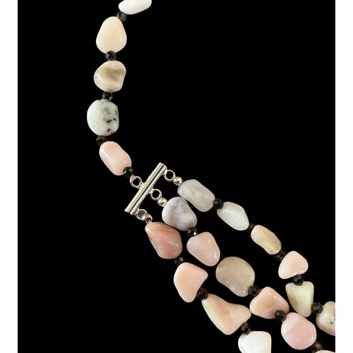 21 - Gemporia Peruvian Pink Opal & Black Spinel Silver necklace. With certificate.