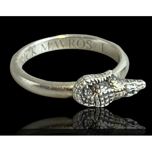 22 - Patrick mavros (Zimbabwe) Silver crocodile ring.