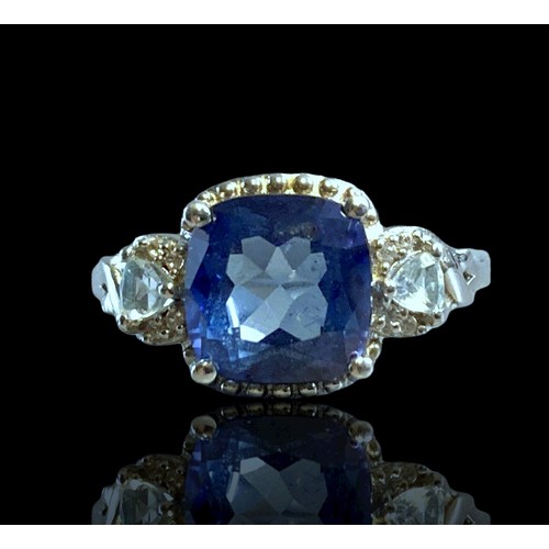 23 - Gemporia Silver & Blue & Hope Topaz ring. With Accent Zircons. Size P-Q. Central 3.78ct Hope Topaz w... 