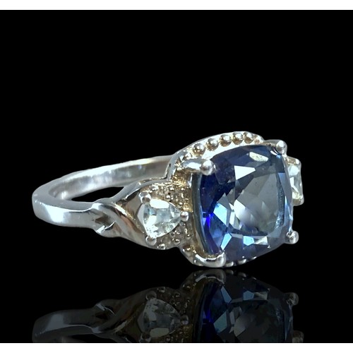 23 - Gemporia Silver & Blue & Hope Topaz ring. With Accent Zircons. Size P-Q. Central 3.78ct Hope Topaz w... 