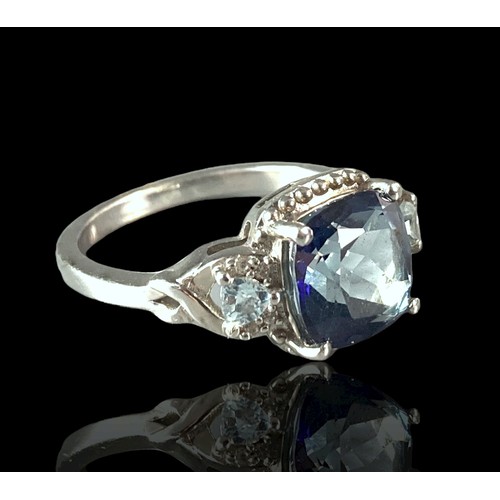 23 - Gemporia Silver & Blue & Hope Topaz ring. With Accent Zircons. Size P-Q. Central 3.78ct Hope Topaz w... 