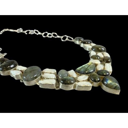 25 - Large white metal & Labradorite stone necklace.