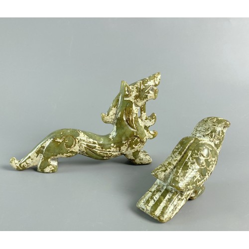 35 - Two Chinese Jade/hardstone carved Dragon & Bird of prey.
Dragon measures 14cm long.