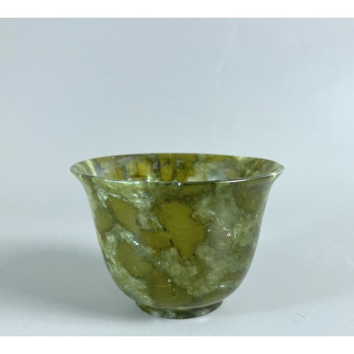 41 - Mid-century Chinese Spinach Jade tea bowl.
 4 x 6 cm