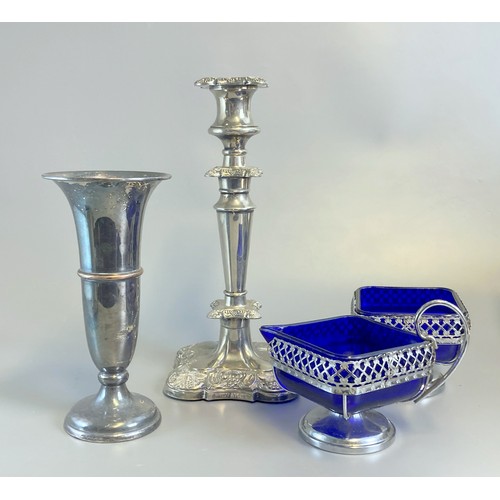 231 - A Job lot of Silver plated wares including Tobacco Jar, trophies, vases, candlesticks etc.