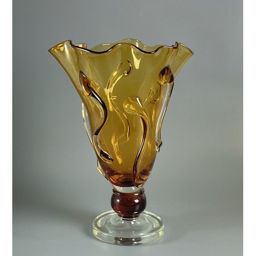 54 - Large pair of vintage Murano style Amber Art glass vases. Campisi style with clear applications.
29c... 