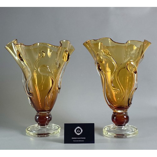 54 - Large pair of vintage Murano style Amber Art glass vases. Campisi style with clear applications.
29c... 