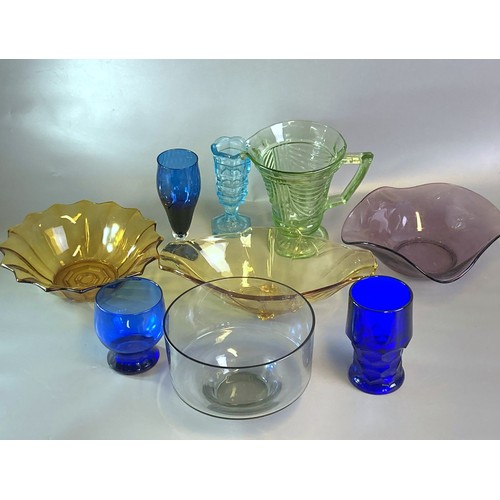 55 - Collection of vintage Coloured glass vases, bowls etc. Including Art Deco amber glass, coloured Stud... 