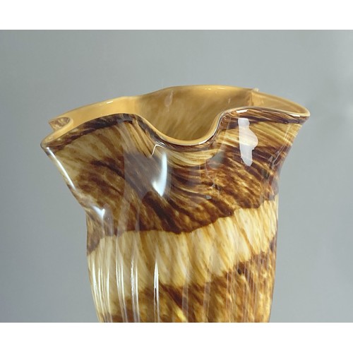 57 - A Very large vintage Hand-blown Art glass vase. Signed to base. Ribbed effect in mottled browns.
51c... 