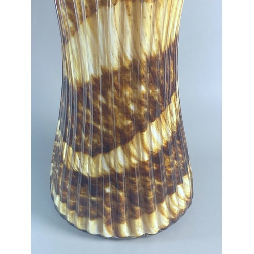 57 - A Very large vintage Hand-blown Art glass vase. Signed to base. Ribbed effect in mottled browns.
51c... 