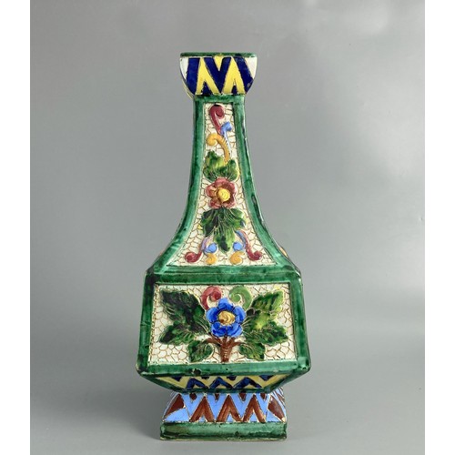 106 - Italian Saca Castelli Sgraffito Maiolica lamp base. Incised & hand painted relief floral design. Mar... 