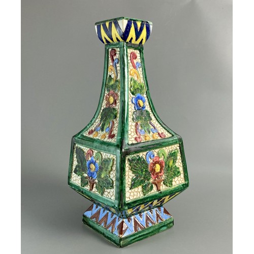 106 - Italian Saca Castelli Sgraffito Maiolica lamp base. Incised & hand painted relief floral design. Mar... 