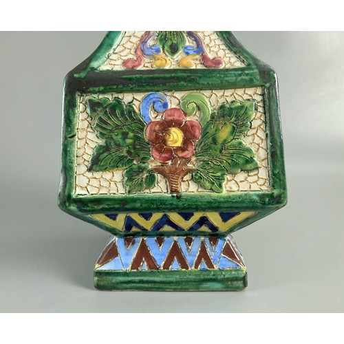 106 - Italian Saca Castelli Sgraffito Maiolica lamp base. Incised & hand painted relief floral design. Mar... 