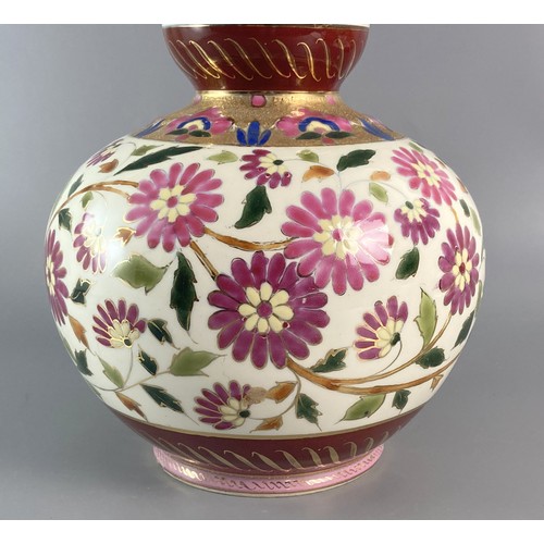 109 - Austrian Josef Steidl Znaim porcelain large vase. hand painted enamels depicting blossoming flowers.... 